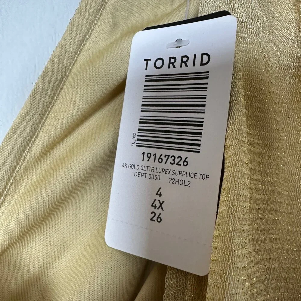 NWT Torrid Glitter Lurex Surplice Peplum Top Gold Size 4 (26) - Picture 8 of 12